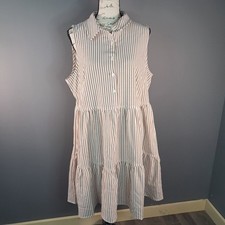 Tommy Hilfiger Dress 12 Tiered Tie Brown And White Striped Seersucker 