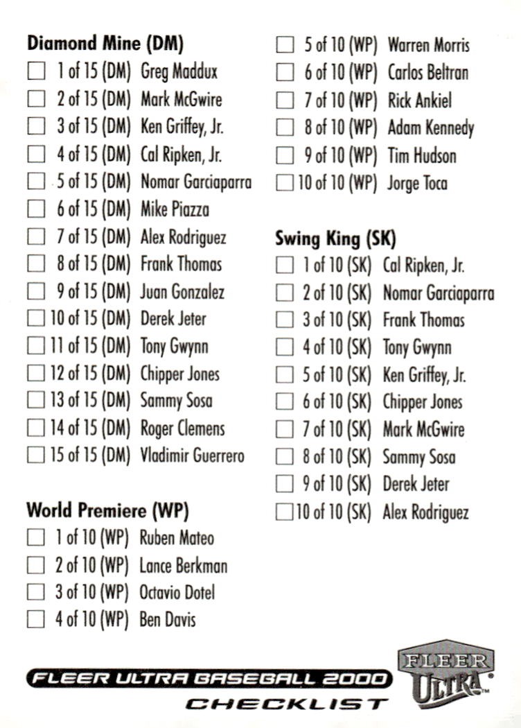 2000 Ultra Checklist: Inserts MLB