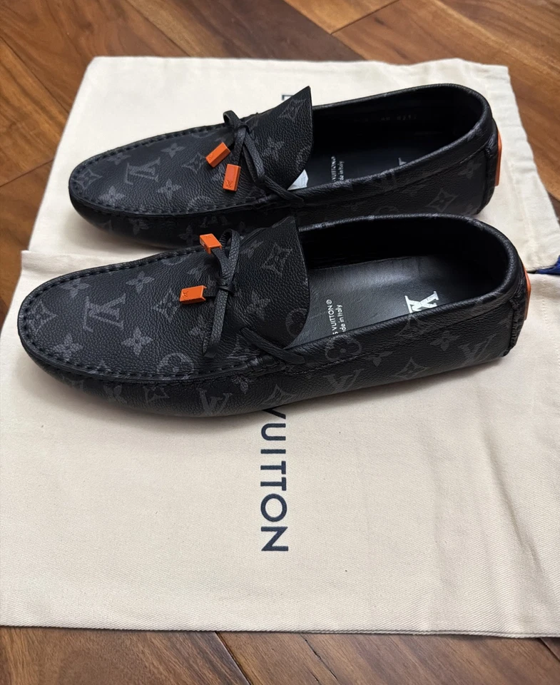 Louis Vuitton Driver Moccasin Men’s LV Size 9 Black with Orange Accent - Image 3 of 4
