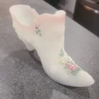 FENTON Fine Art Satin Glass Shoe Slipper Boot Figurine Orig Vintage CABBAGE ROSE