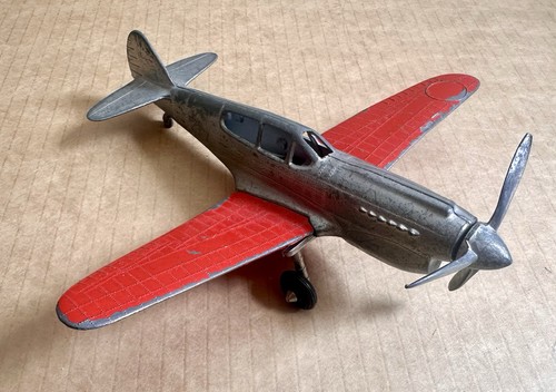 Vintage Hubley P40 Diecast Metal Airplane Silver With Red Wings