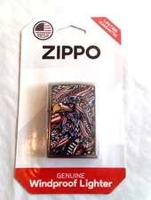 New Zippo American FLAG Bald Eagle Cigarette Lighter - SEALED on Card - Made USA