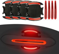 4 Set Reflective Car Door Handle Bowl Sticker, Red Carbon Fiber Black