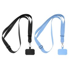 2Pcs Phone Lanyards, 55" Crossbody Neck Strap with 2 Patches, Black/Light Blue