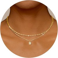 Halskette Damen 14K Vergoldet Zirkonia AnhäNger Quadratisch Wasserfest Schmuck