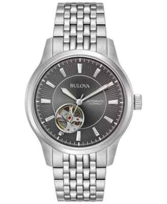Bulova Men's Automatic 21 Jewels Skeleton Window Grey Dial 40mm