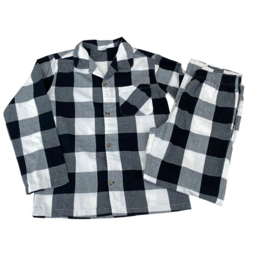 Old Navy Pajamas Unisex 14-16 Black White Check Buffalo Plaid Button Top Pockets