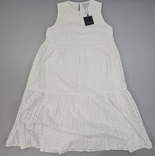 Great Plains Womens Dres White 10 UK Knee Length Broderie Sleeveless Tiered