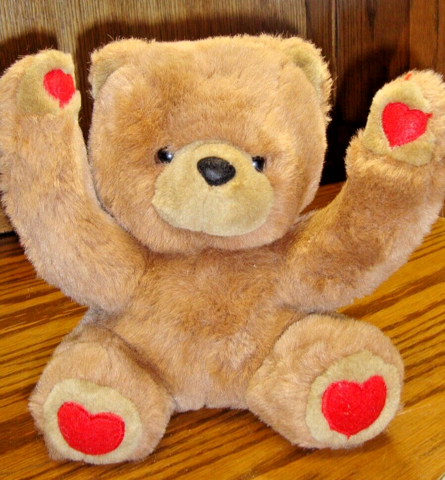 Vtg 1998 Brown Teddy Bear w/Red Hearts on Hands~Feet Stuffed