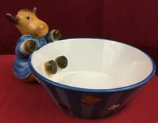 Harry & David Blue Moose Candy Dish 2007 ceramic 7" diameter bowl 
