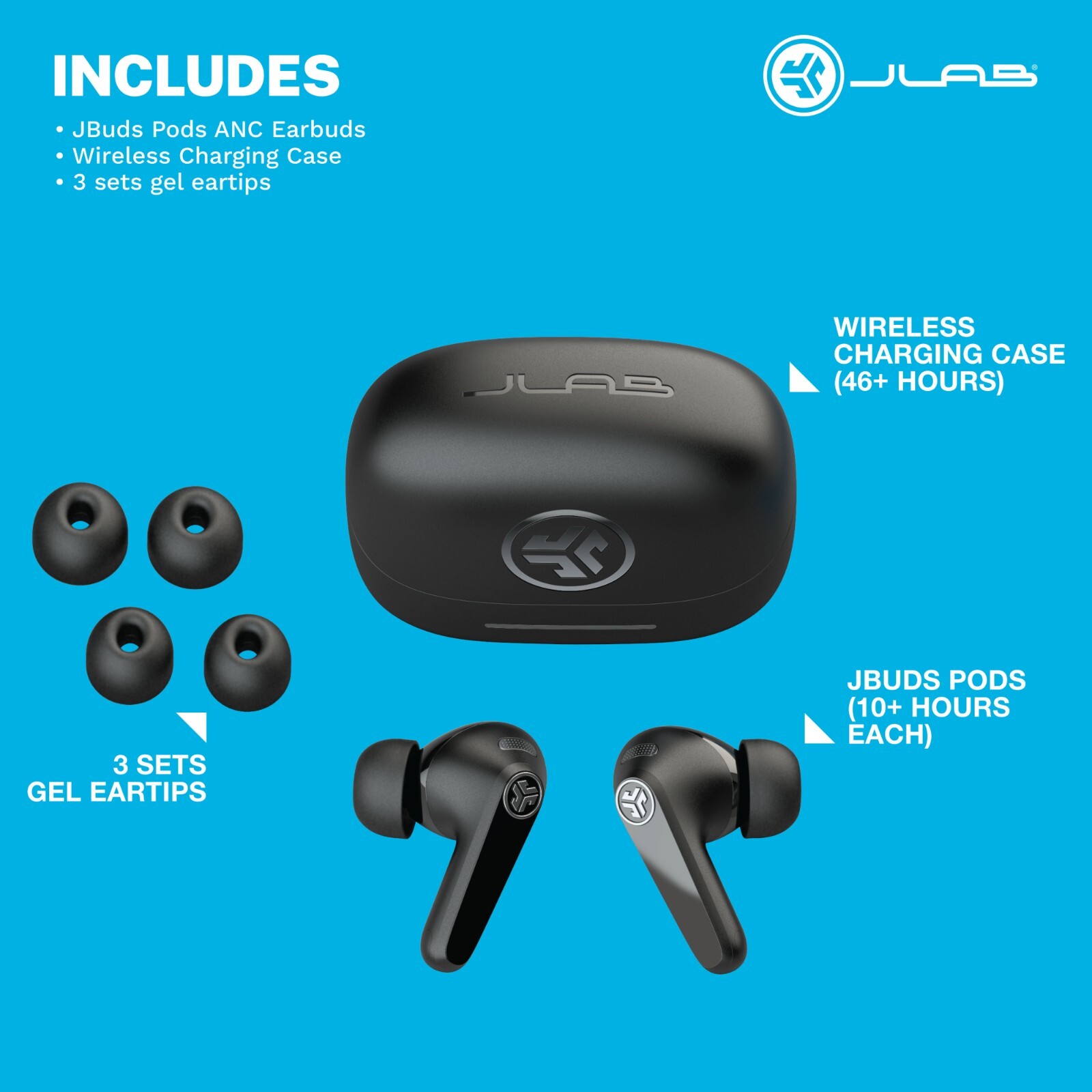 JLab JBuds Pods ANC Earbuds 56Hr Playtime 6 Mics Hybrid Noise Canceling IP55