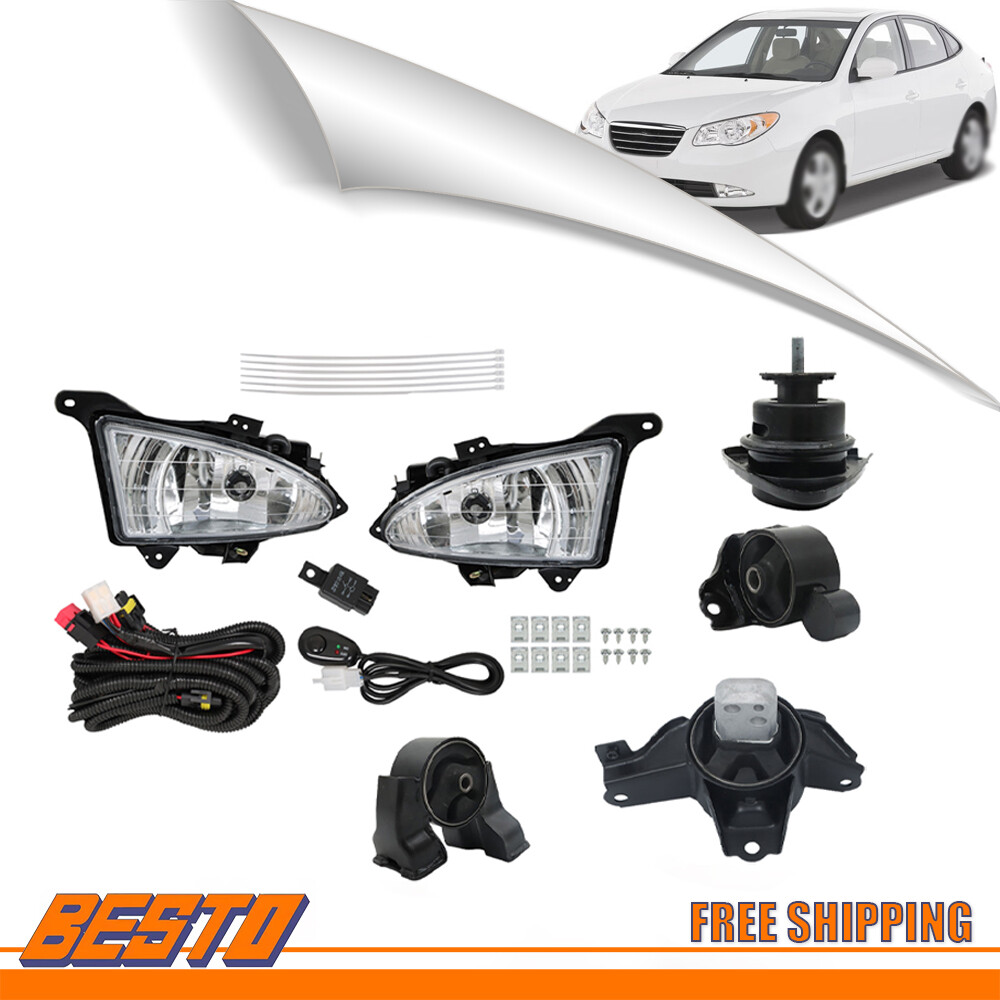 Black Engine Motor Mount 4pcs For 2007-2010 Hyundai Elantra Clear Pair Fog Light