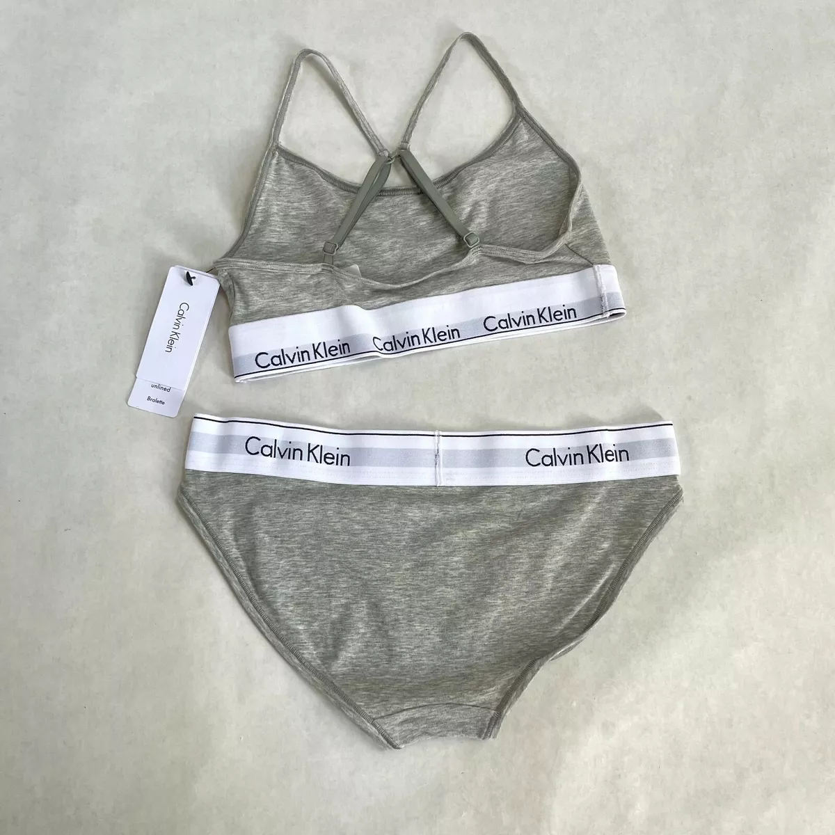 NWT Calvin Klein Gray Bralette & Bikini Set Modern Band 2 pc Small