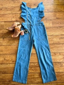 Lightweight Denim Jumpsuit With Open Back, L