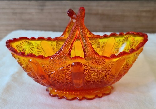 Vintage Fenton Amberina Daisy and Button 4-Inch Basket with Split Handle - Picture 3 of 8