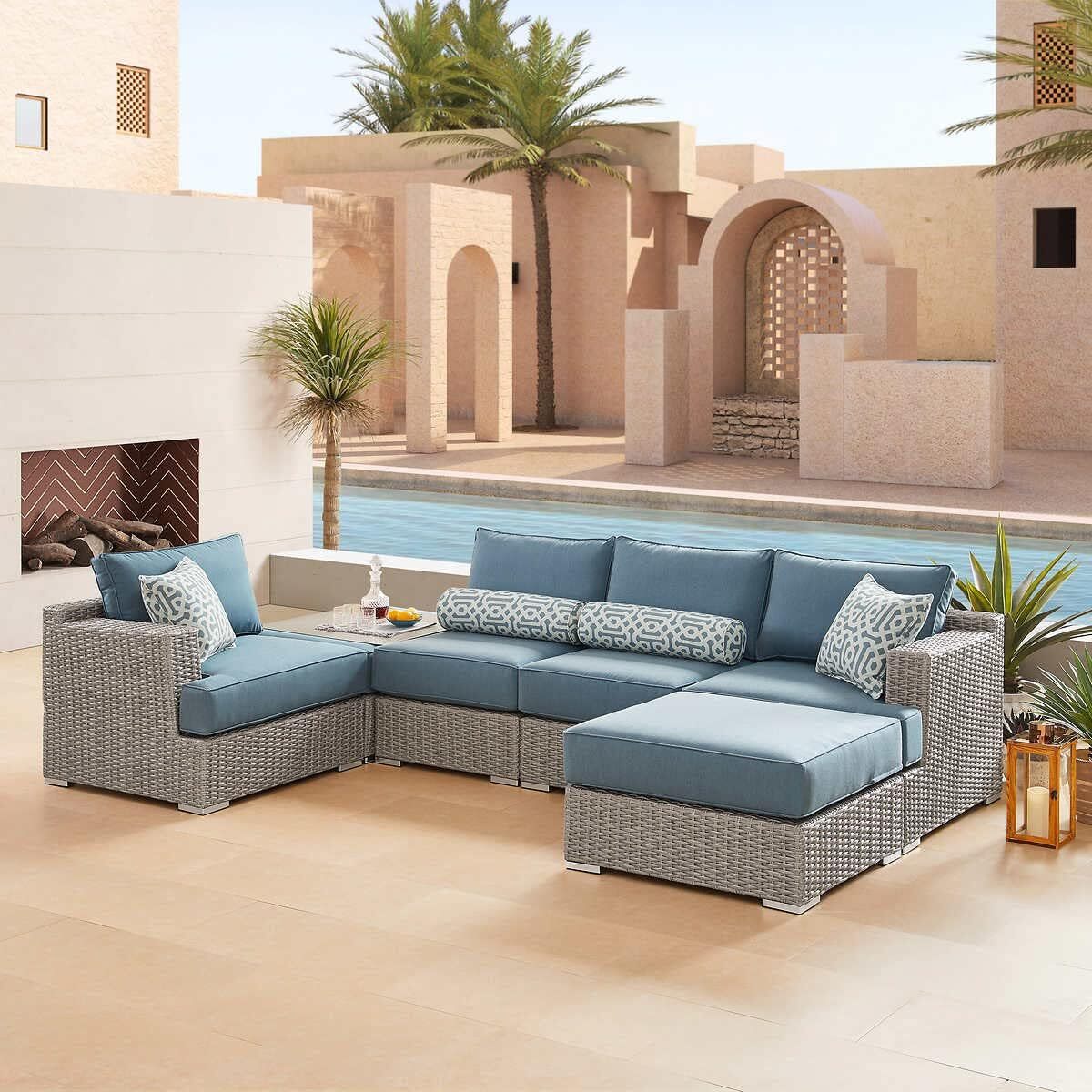 Niko 6-Piece Patio Sectional Conversation Set (Blue)