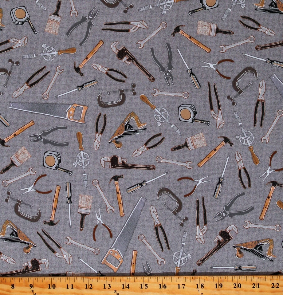 ROBERT KAUFMAN Cotton Man Cave Tools Equipment Builder Charcoal Fabric Print by Yard D675.49