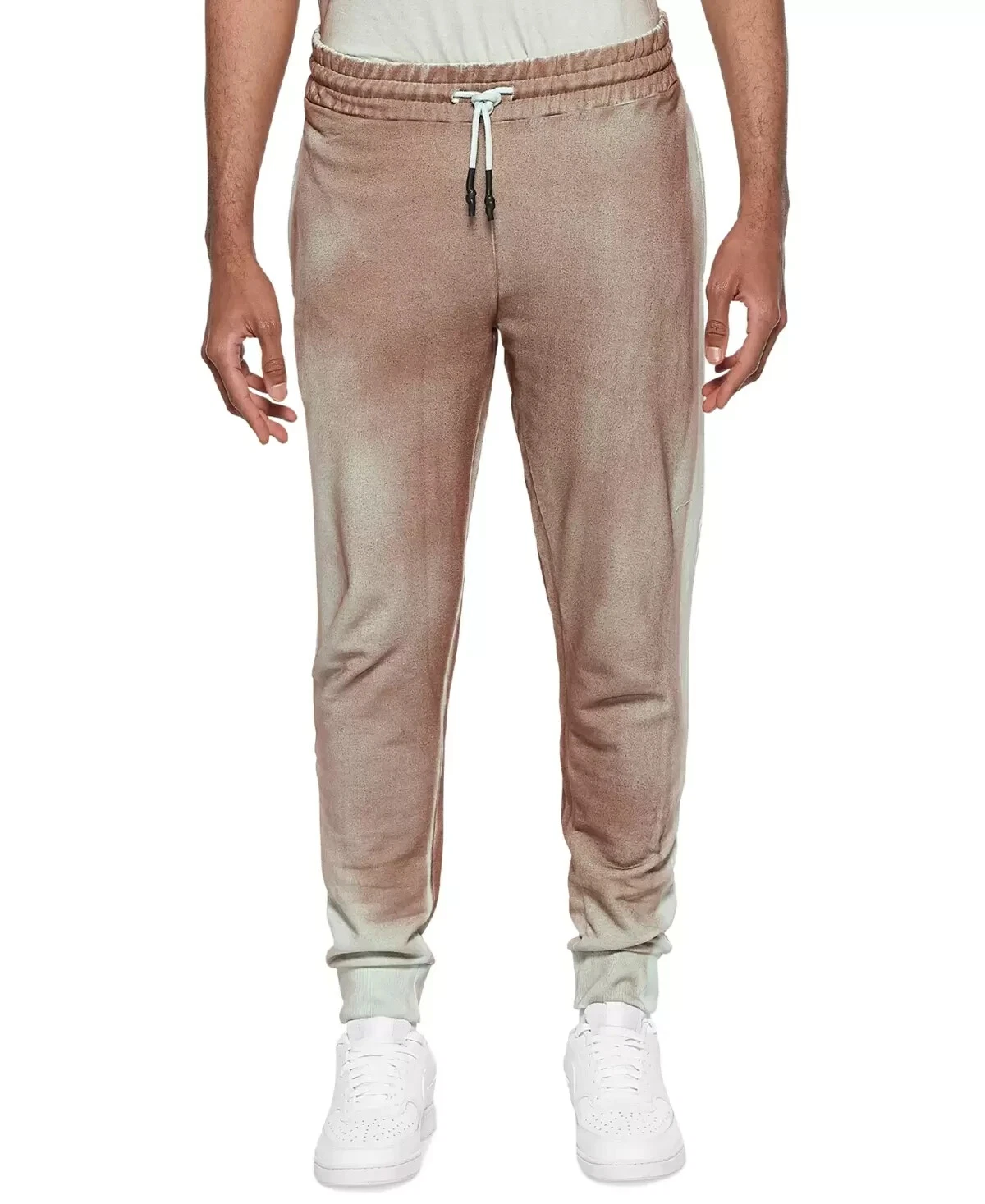 Elevenparis Men's Spray Faded Cotton Joggers Brown Size Medium