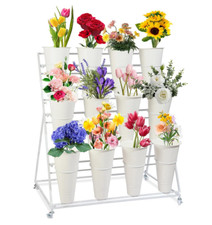 Flower Display Stand with 12 Buckets 3 Layers for Patio Garden