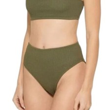 NWT DKNY Women's Textured High Waist Bikini Bottom Swimsuit Moss Green Size L
