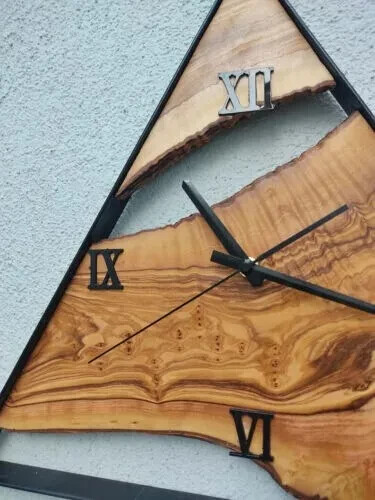 Antique Looking Style Decorative New Triangle Olive Wooden Wall Clock Handmade - Picture 6 of 8