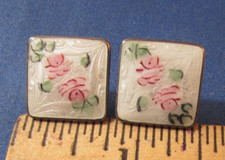 VINTAGE STERLING SILVER  ENAMEL SCREW BACK EARRINGS FANCY FLORAL
