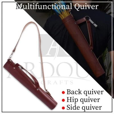 ARDOUR CRAFTS Handmade Genuine Leather Arrow Quiver | Traditional Back & Side Arrow Holder