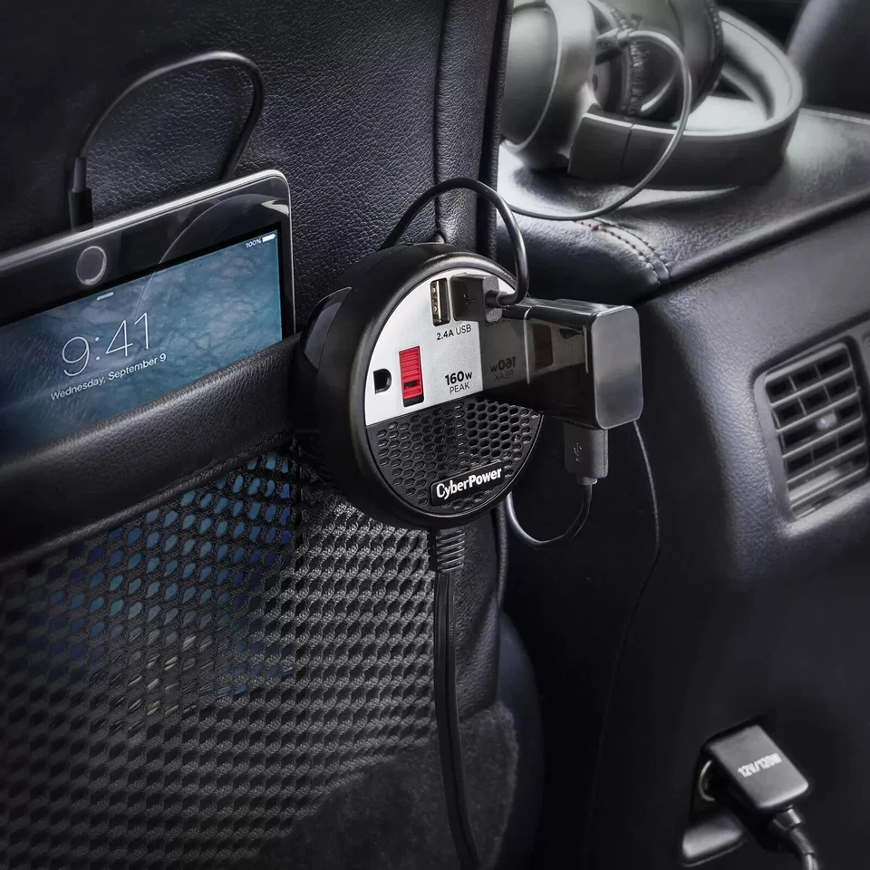 (NEW) CyberPower CPS160PPB2U 160 Power Inverter With 2 AC Outlets, Black/Red - Image 4 of 4