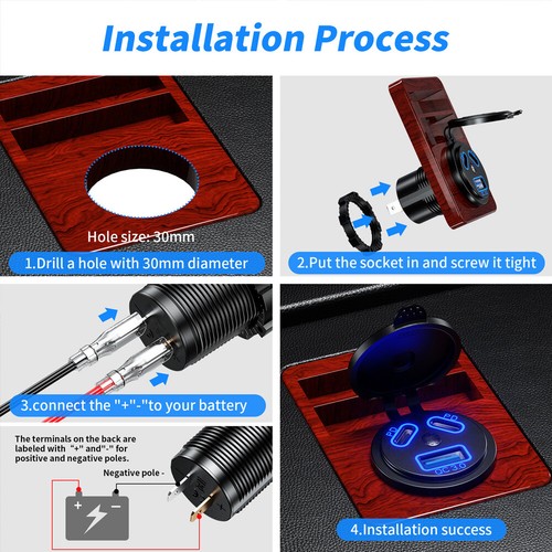 45W USB Charger Socket Dual PD Type-C Car USB Charger for Car Marine Motorcycle - Photo 14 sur 18