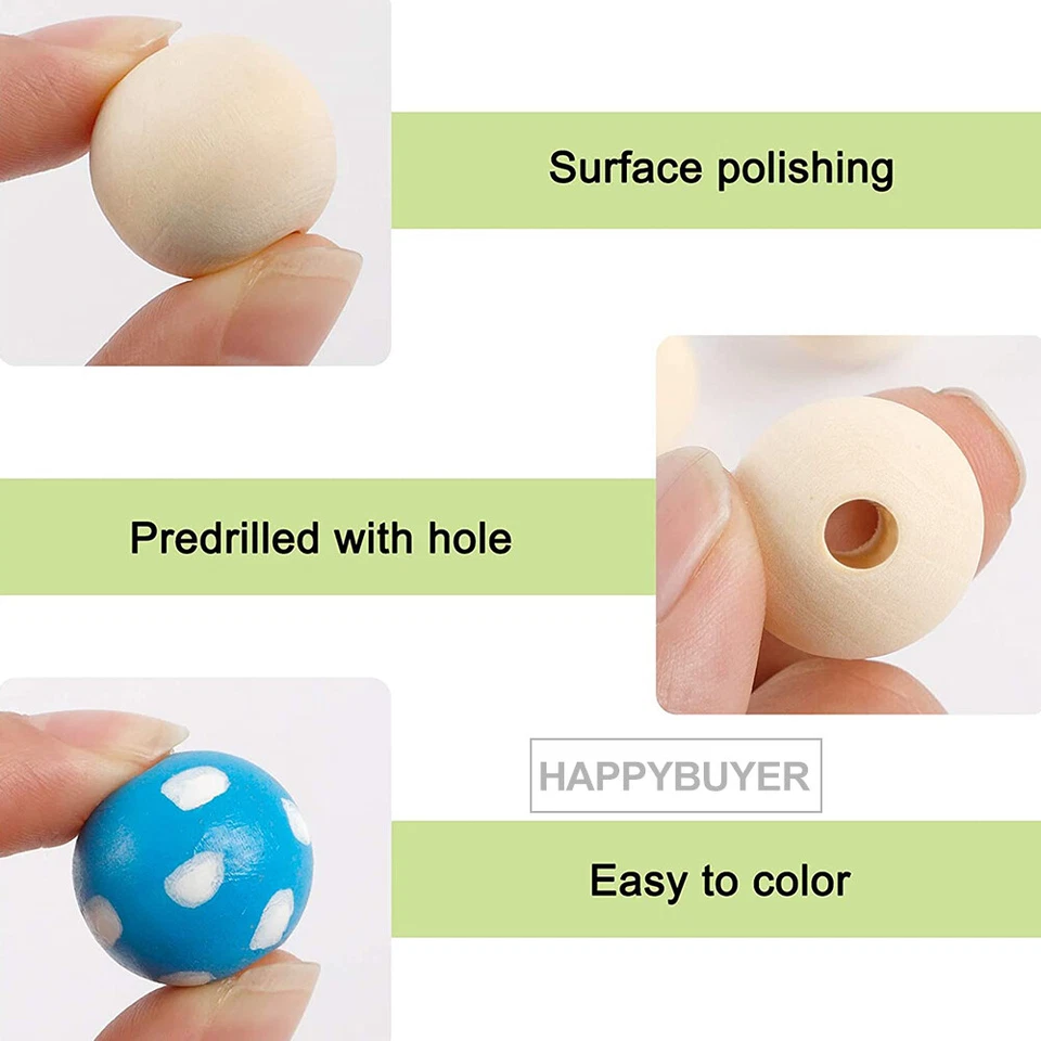 225X Round 12mm Macrame Wood Beads 3mm Hole Natural Unpainted Wooden Bead - image 3 of 4