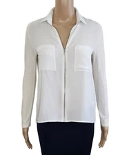 THE KOOPLES SPORT White Zip Front Collared Mixed Media Long Sleeve Top Sz 1 / S
