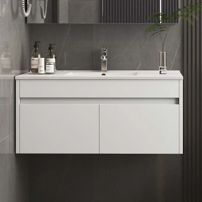 SORRENTO BATHROOMS 900mm Wall Hung Vanity Unit Basin Sink Bathroom Cabinet & 2 Drawers Gloss White