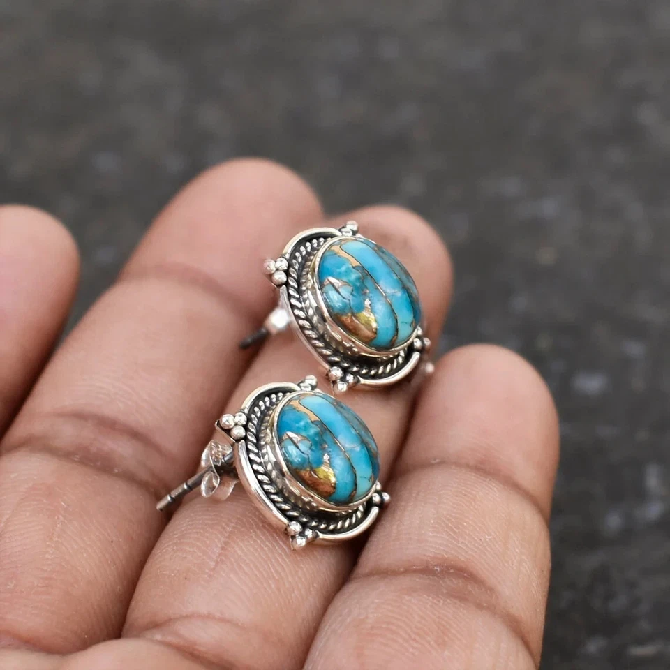 Turquoise Gemstone 925 Sterling Silver Beautiful Earrings Gift For Girl Friend - Image 3 of 4