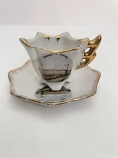 Vintage Eisenhower Museum Mini Tea Cup and Saucer Souvenir Gold Trim