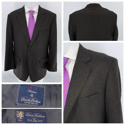 Brooks Brothers Madison Saxxon Blazer 42R Brown Check Wool 2B 1V USA YGI U4-74