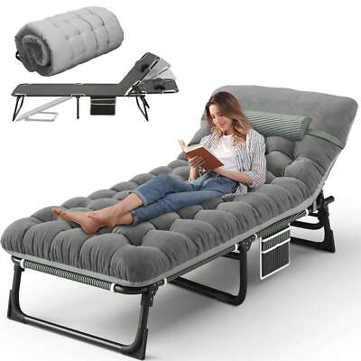 Camping Cot With Mattress, 4-Position Folding Camping Bed Hold Up 330lbs, Portab