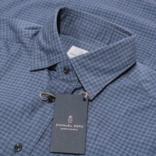 Emanuel Berg NWT Casual Button Down Shirt Size 15.5 39 M In Blue Gingham Check
