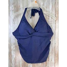 Athleta Womens Swim Tankini Sz 34D Navy Halter Ruched Side Tie Neck Knotted