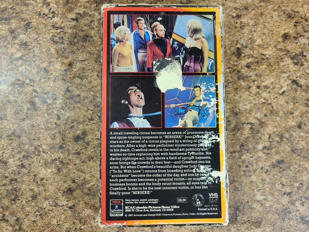1967, BERSERK, (1987, VHS), JOAN CRAWFORD, TY HARDIN, Columbia