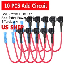 10 Pack 12V Car Add Circuit Fuse Tap Adapter Mini Low Profile Blade Holder