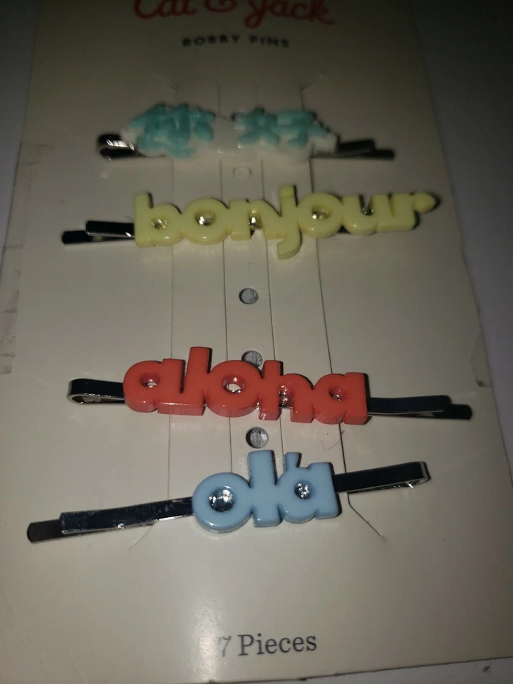 Paquete de 4 prendedores Cat & Jack Bobby Ola Aloha Bonjour Foto 3 de 3