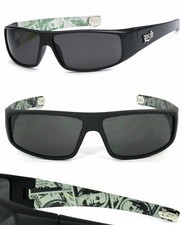 Locs Gangster Sunglasses Free Pouch Shiny Black Frame Smoke Lens LC26USD