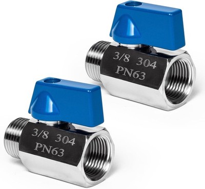 2 Pack 3/8'' Mini Ball Valve 304 Stainless Steel Valve NPT Female x Male Threa...