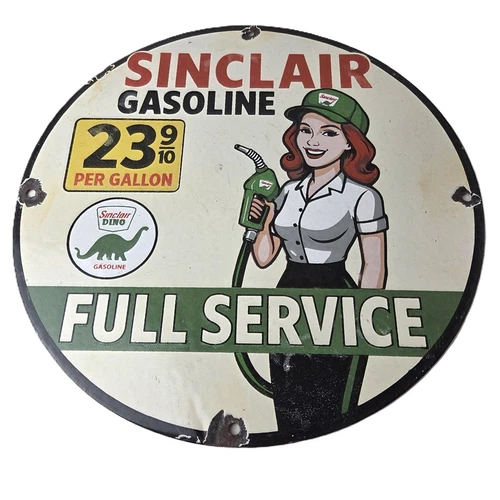Vintage Sinclair Gasoline Sign - Full Service Gas Oil Pump Porcelain Sign