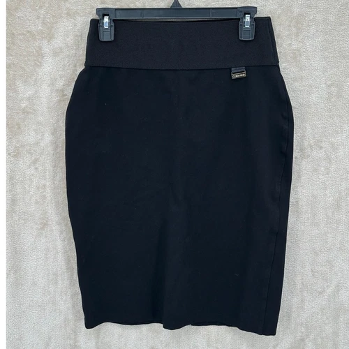 Calvin Klein Skirt Womens Medium Black Pencil Ponte Knit Stretch Minimalist Work