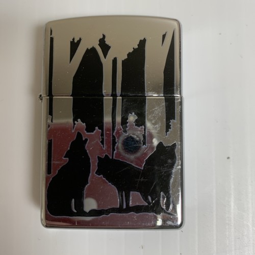 Zippo Lighter - Wolves in Forest High Polish Chrome Used