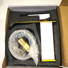 White/Gold Mono Mixer Kitchen Tap, Single Lever, Deck Mount, Low Arc, Hoses