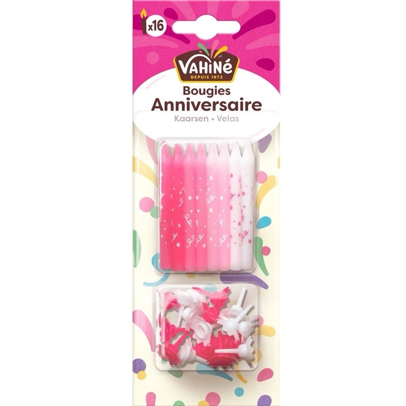 VAHINE bougie pour gâteau d'anniversaire 16 bougies roses - Photo 1/1