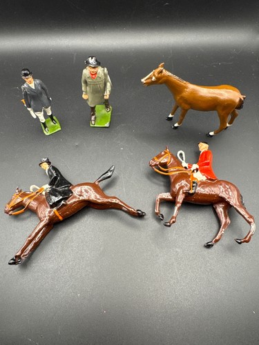 Vintage Britains Lead Toy Figures Lot Fox Hunt Equestrian & Home Farm 5pc Set
