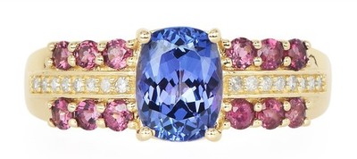 Diamond Tanzanite Tourmaline 10kYellow Gold Cocktail Ring 3.4 Grams Sz.8. 2.20tw